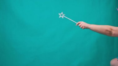 Kafasında diadem olan pembe tişörtlü yakışıklı, sakallı ucube bir adam elinde sihirli bir değnekle tek boynuzlu ata biniyor. Bir dileği gerçekleştirmek için komik bir sihirbaz şakası..