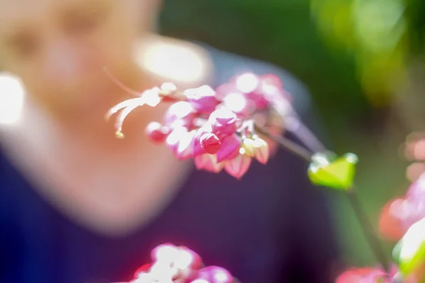 Çiçeklerle ilgilenen kadın