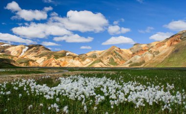 İzlanda'daki Landmannalaugar. Şaşırtıcı ve güzel görünümler ve İzlanda manzara. 