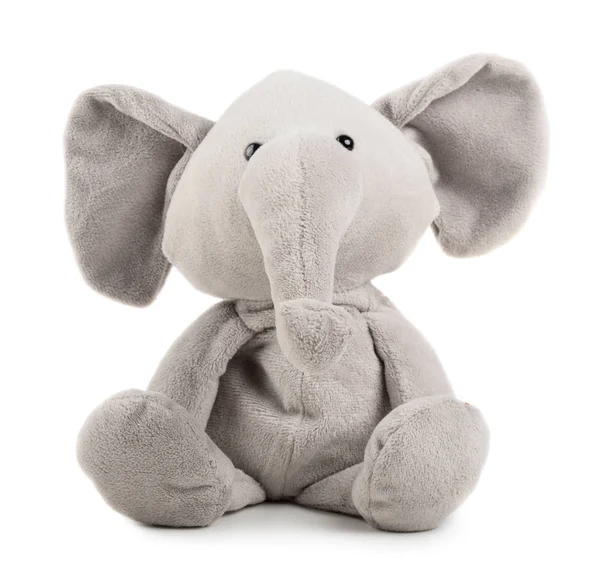 Cinza Adorável Brinquedo Elefante Isolado Fundo Branco — Fotografia de Stock