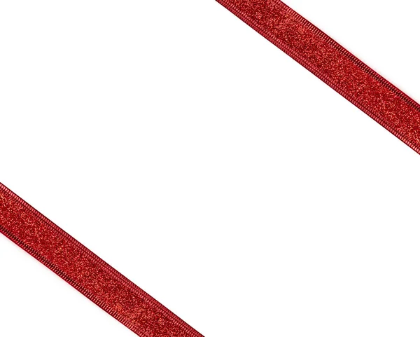 红色丝带与闪光查出的白色背景 裕利卡框架 — 图库照片