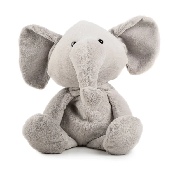 Cinza Adorável Brinquedo Elefante Isolado Fundo Branco Imagens Royalty-Free