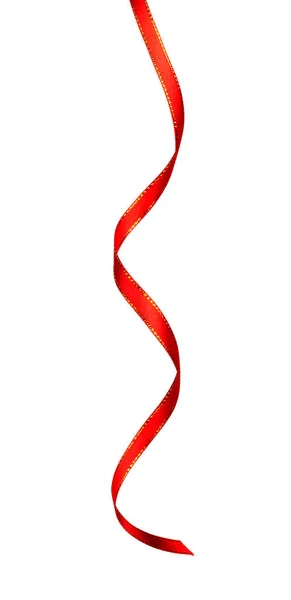 Błyszczący Satynową Tasiemką Kolorze Czerwonym Białym Tle — Zdjęcie stockowe