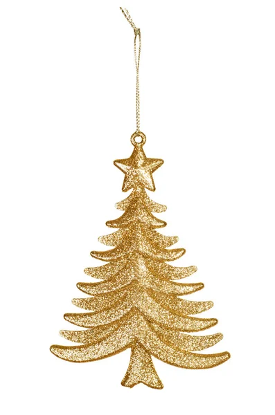 Juguete Navidad Decorativo Árbol Dorado Aislado Sobre Fondo Blanco — Foto de Stock