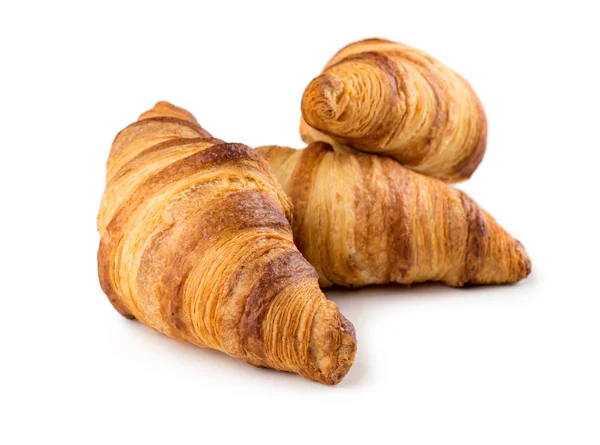 Three Freshly Baked Croissants Isolated White Background — Stock Photo, Image