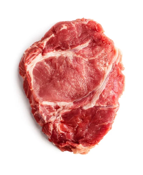 Bife Cru Carne Vermelha Isolado Sobre Fundo Branco — Fotografia de Stock