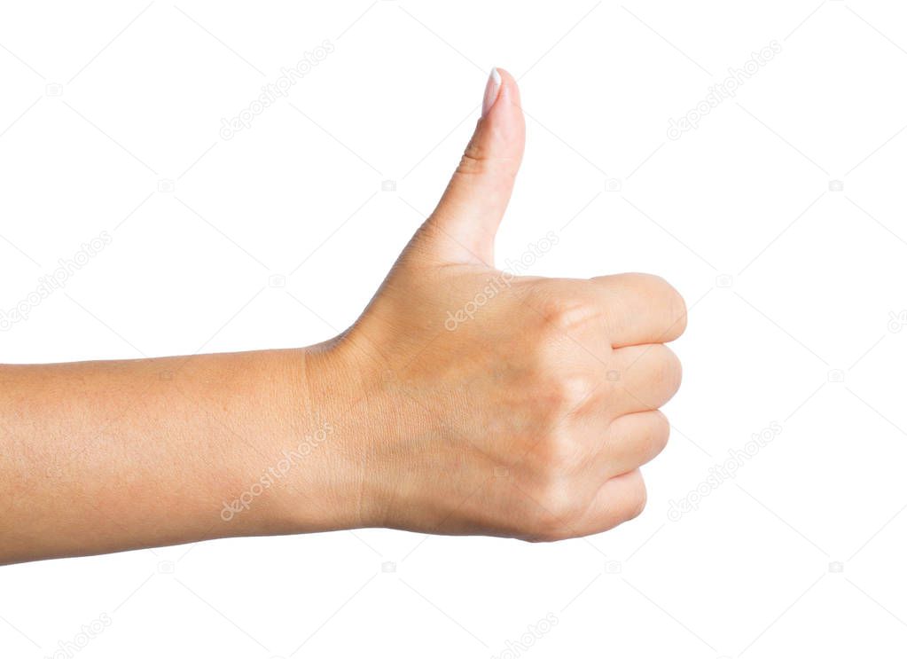 Female hand making ok sign isolated over white background