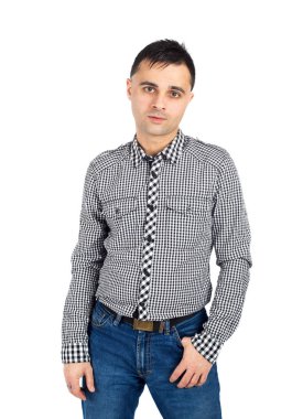 Genç Trendy adam cebinde el ile