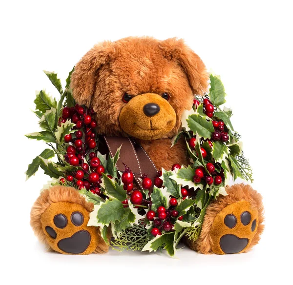 泰迪熊与圣诞花圈 — 图库照片