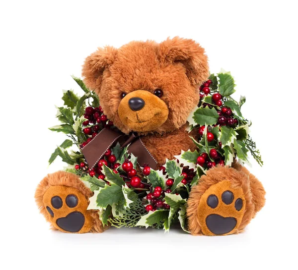 Teddy beer met kerst krans — Stockfoto