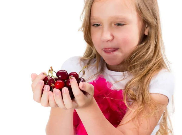 Little girl with cherries — Stock Photo, Image