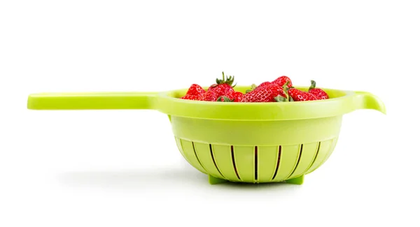 Fresh Ripe Strawberries Colander Isolated White Background — Stock Photo, Image