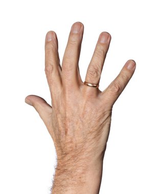 Avuç içi, yaşlı adam parmakları beyaz arka planda izole