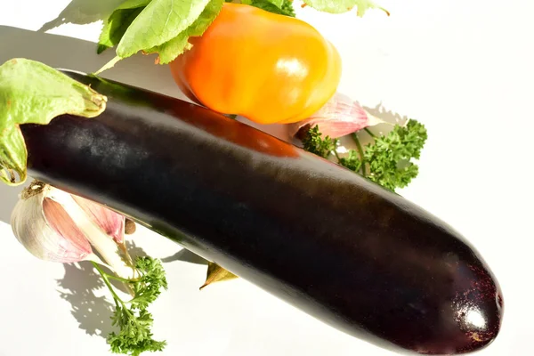 Eggplant Yellow Bell Pepper White — Stock Photo, Image