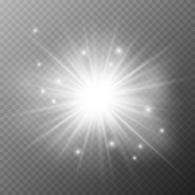 Parlama ışık efekti. Yıldız patlaması ile parıldıyor. Güneş vektör çizim.