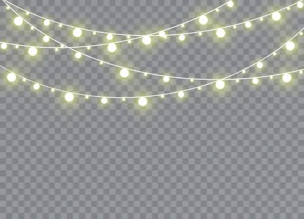 Jul Ljus Garland Målning Vektor Ljusa Glödlampa Kort Firande Samling — Stock vektor