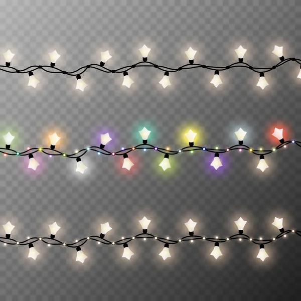 Luzes Natal Isolado Elementos Design Realista Luzes Brilhantes Para Cartões —  Vetores de Stock