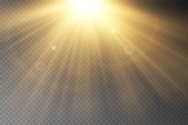 Şeffaf güneş ışığı vektörü. Özel lens ışık efekti..