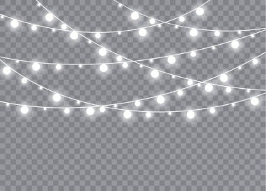 Noel ışıkları izole gerçekçi tasarım öğeleri. Parlayan ışıklar Xmas tatil kartları, afişler, posterler, web tasarım için. Çelenk süsleri. Led neon lamba. Vektör çizim.