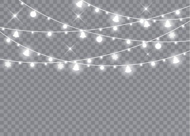 Noel ışıkları izole gerçekçi tasarım öğeleri. Parlayan ışıklar Xmas tatil kartları, afişler, posterler, web tasarım için. Çelenk süsleri. Vektör çizim.
