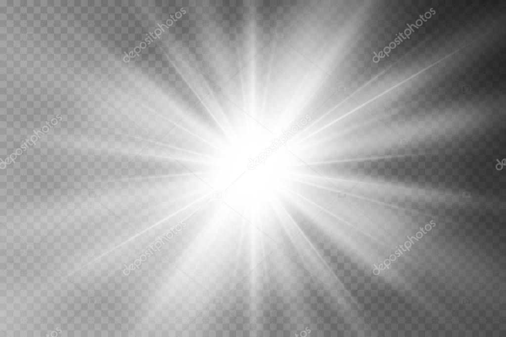 Glowing light explodes on a transparent background. Sparkling magical dust particles. Bright Star. Transparent shining sun, bright flash. Vector sparkles. 