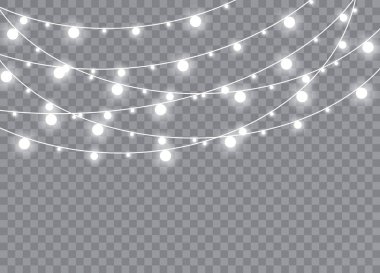 Noel ışıkları izole gerçekçi tasarım öğeleri. Parlayan ışıklar Xmas tatil kartları, afişler, posterler, web tasarım için. Çelenk süsleri. Led neon lamba. Vektör çizim.