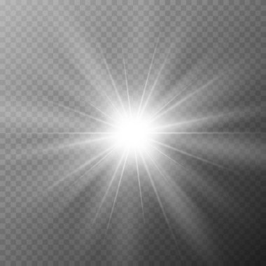 Parlama ışık efekti. Yıldız patlaması ile parıldıyor. Güneş vektör çizim.