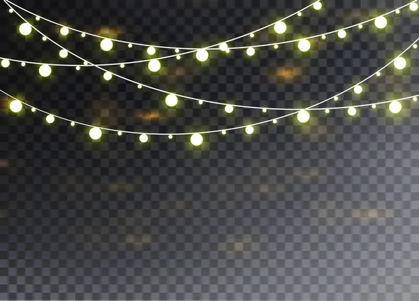 Luci Natale Isolati Elementi Design Realistici Luci Luminose Natale Biglietti — Vettoriale Stock