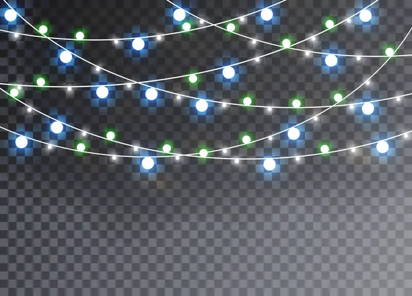 クリスマスは 分離の現実的なデザイン要素を点灯します クリスマス ホリデー カード バナー ポスター Web デザインの白熱灯 花輪の装飾です — ストックベクタ