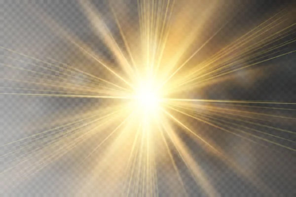 Parlama Işık Efekti Yıldız Patlaması Ile Parıldıyor Güneş Vektör Çizim — Stok Vektör