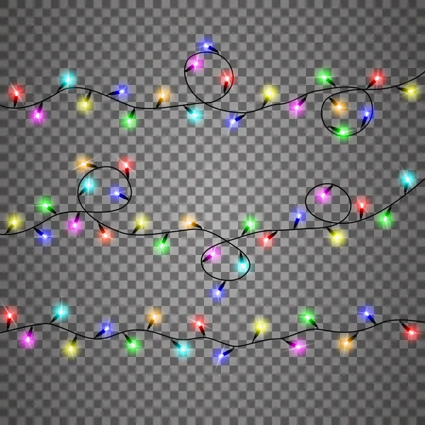 Vánoční Světla Izolované Realistické Prvky Zářící Světla Pro Xmas Holiday — Stockový vektor