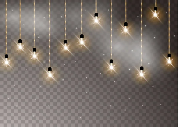 Christmas Lights Geïsoleerde Realistische Ontwerpelementen Gloeiende Lichten Voor Kerstvakantie Kaarten — Stockvector