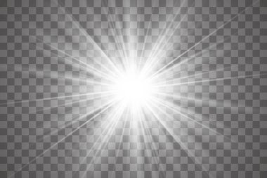 Parlayan ışık efekti, patlama, glitter, kıvılcım, Güneş flaş. Vektör çizim.