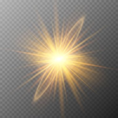 Parlayan ışık efekti, patlama, glitter, kıvılcım, Güneş flaş. Vektör çizim.