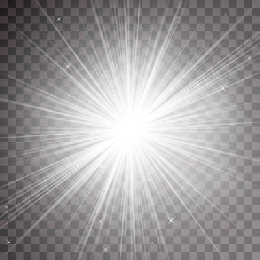Parlayan ışık efekti, patlama, glitter, kıvılcım, Güneş flaş. Vektör çizim.