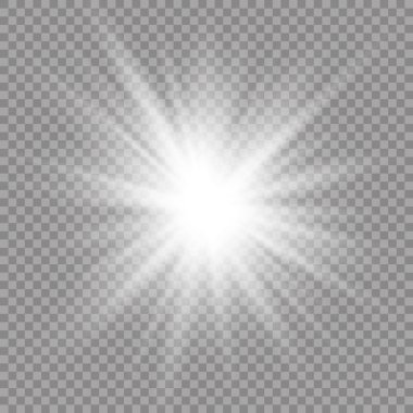 Parlayan ışık efekti, patlama, glitter, kıvılcım, Güneş flaş. Vektör çizim.
