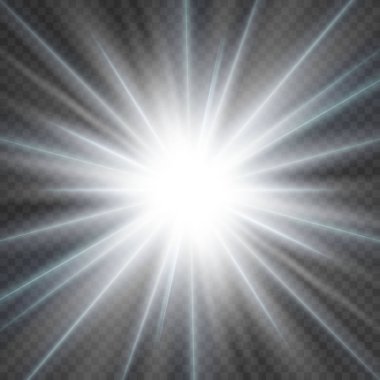 Parlayan ışık efekti, patlama, glitter, kıvılcım, Güneş flaş. Vektör çizim.