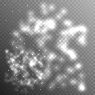 Kıvılcımlar özel ışık efekti. Şeffaf arkaplanda vektör ışıltısı. Noel soyut kalıbı. Parıldayan sihirli toz parçacıkları. 