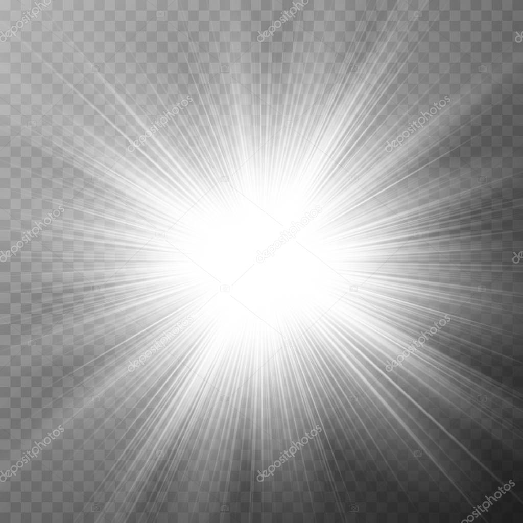 Glow light effect, explosion, glitter, spark, sun flash. Vector illustration.
