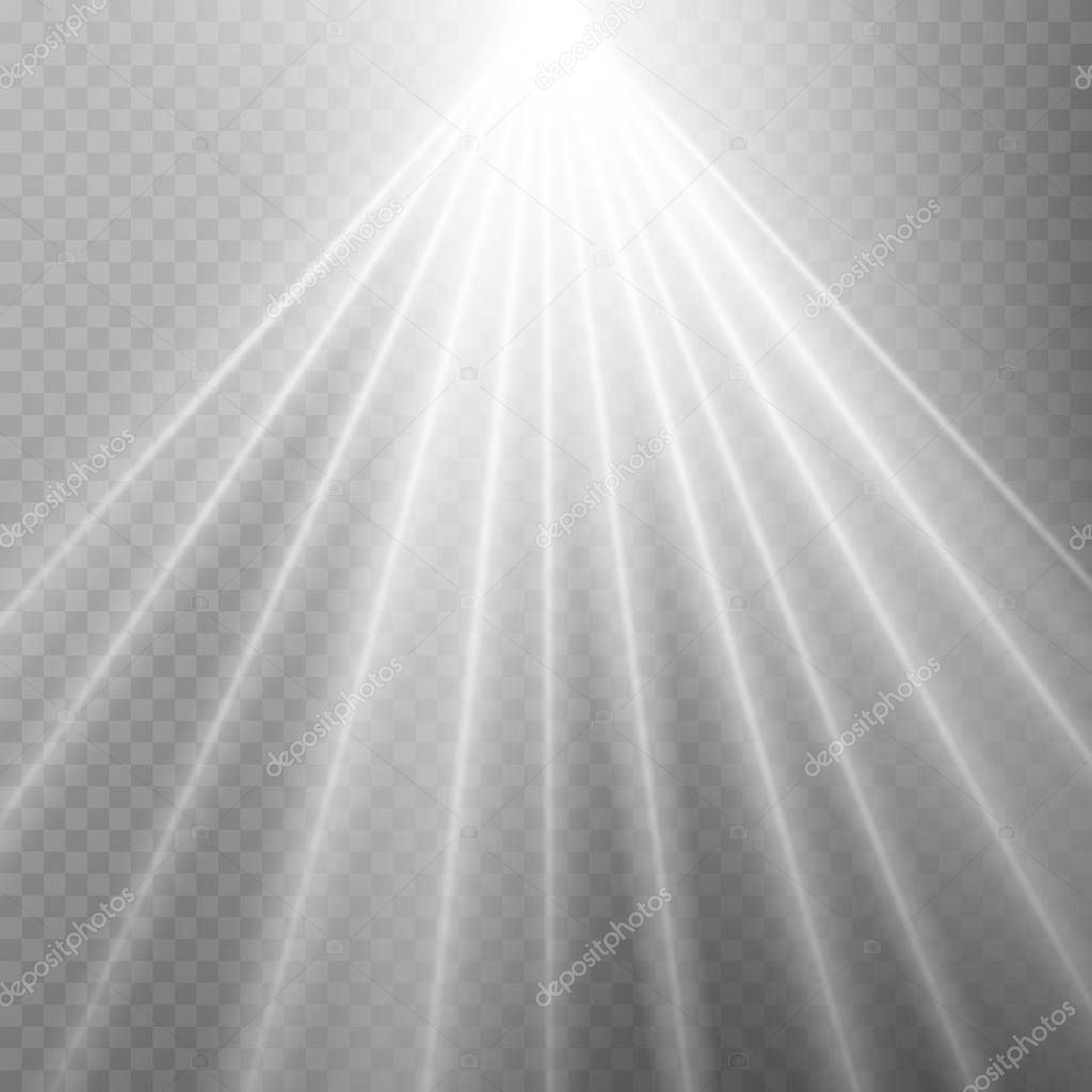 Abstract white laser beam. Transparent isolated on black background. Vector illustration.the lighting effect.floodlight directional