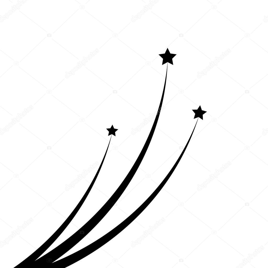 Abstract Star soars up. Black Star Soaring with Elegant Star Trail on White Background - Meteorite, Comet, Asteroid, Stars - Vector illustration.