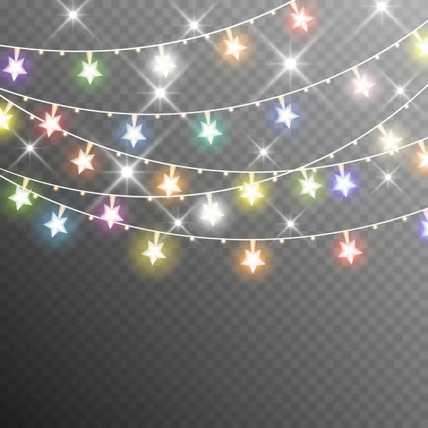 Luces Navidad Aisladas Sobre Fondo Transparente Guirnalda Brillante Navidad Ilustración — Vector de stock