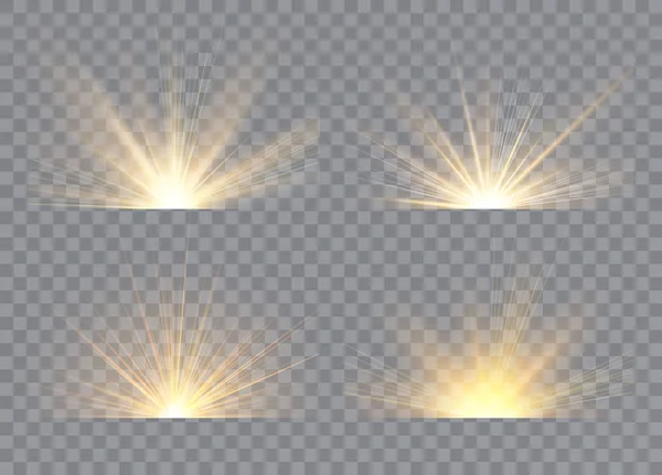 Explosiones Estrellas Con Efecto Luz Amanecer Amanecer Vector Luz Solar — Vector de stock