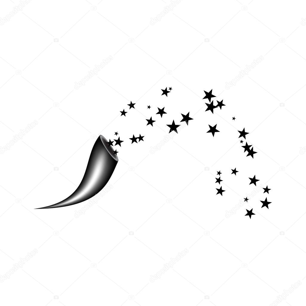 Cornucopia  shooting black star. Fireworks star random source stream.  Falling Star. Stars on a white background.