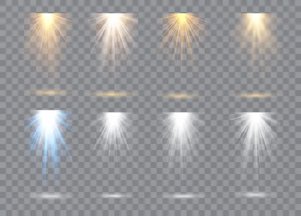 Collection Illumination Scène Effets Transparents Éclairage Lumineux Avec Projecteurs Illustration — Image vectorielle