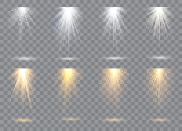 Scene Illumination Collection Transparent Effects Bright Lighting Spotlights Vector Illustration — Stock Vector