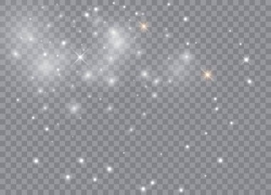 Kıvılcımlar özel ışık efekti. Şeffaf arkaplanda vektör ışıltısı. Noel soyut kalıbı. Parıldayan sihirli toz parçacıkları