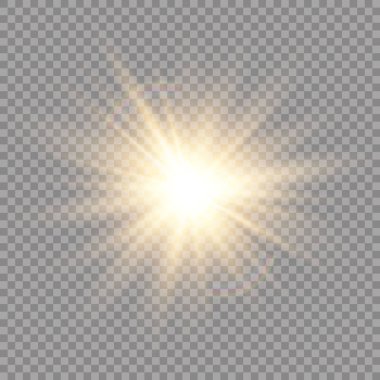Parlama ışık efekti. Yıldız patlaması ile parıldıyor. Güneş vektör çizim