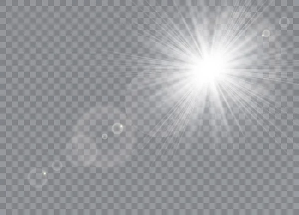 Ljus Flare Specialeffekt Med Strålar Ljus Glödeffekt Transparent Vektor Ljus — Stock vektor