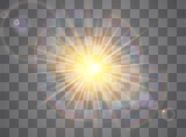 光焰的特殊效果与光芒和魔法的火花 发光透明矢量光效应设定 太阳闪 — 图库矢量图片